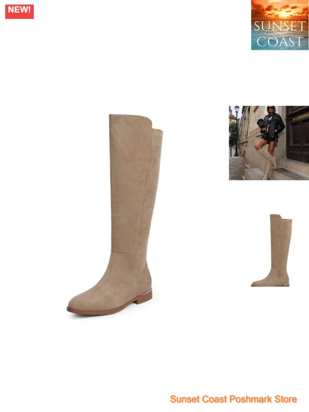 Faux Suede Round Toe Flat Knee High Boots Side Zipper